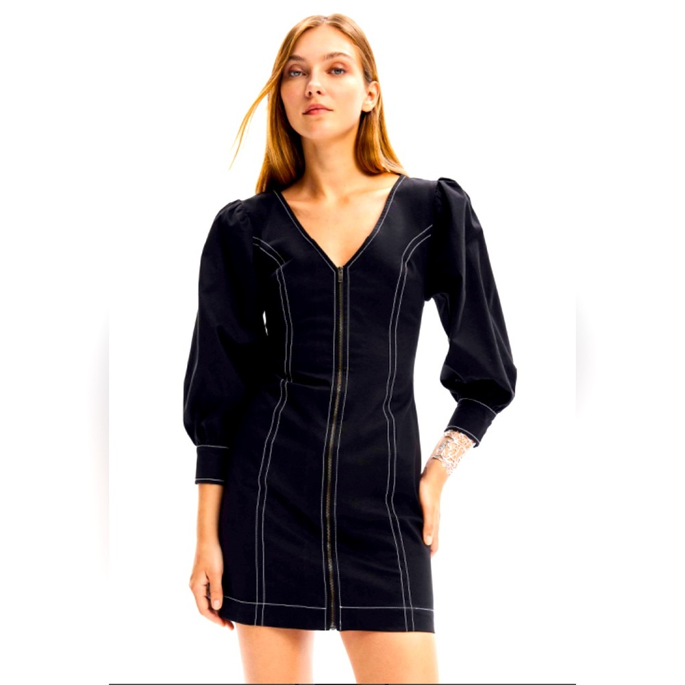 Desigual zip-front mini dress size medium NWT black cotton stretch twill Medium